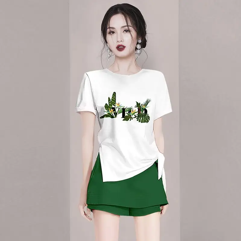 2023 Summer New Creative Letter Printing Short-sleeved T-shirt Casual Skirt Shorts Two-piece Elegant Women Pants Set Outfit