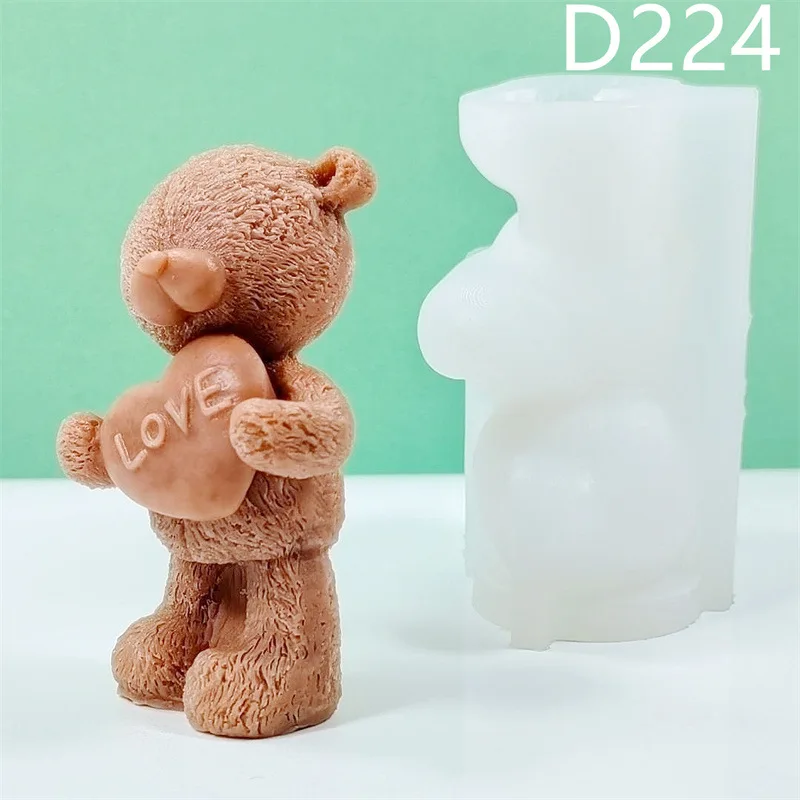 D224 Love Bear Candle Silicone Mold Gypsum form Carving Art Aromatherapy Plaster Home Decoration Mold Gift Handmade