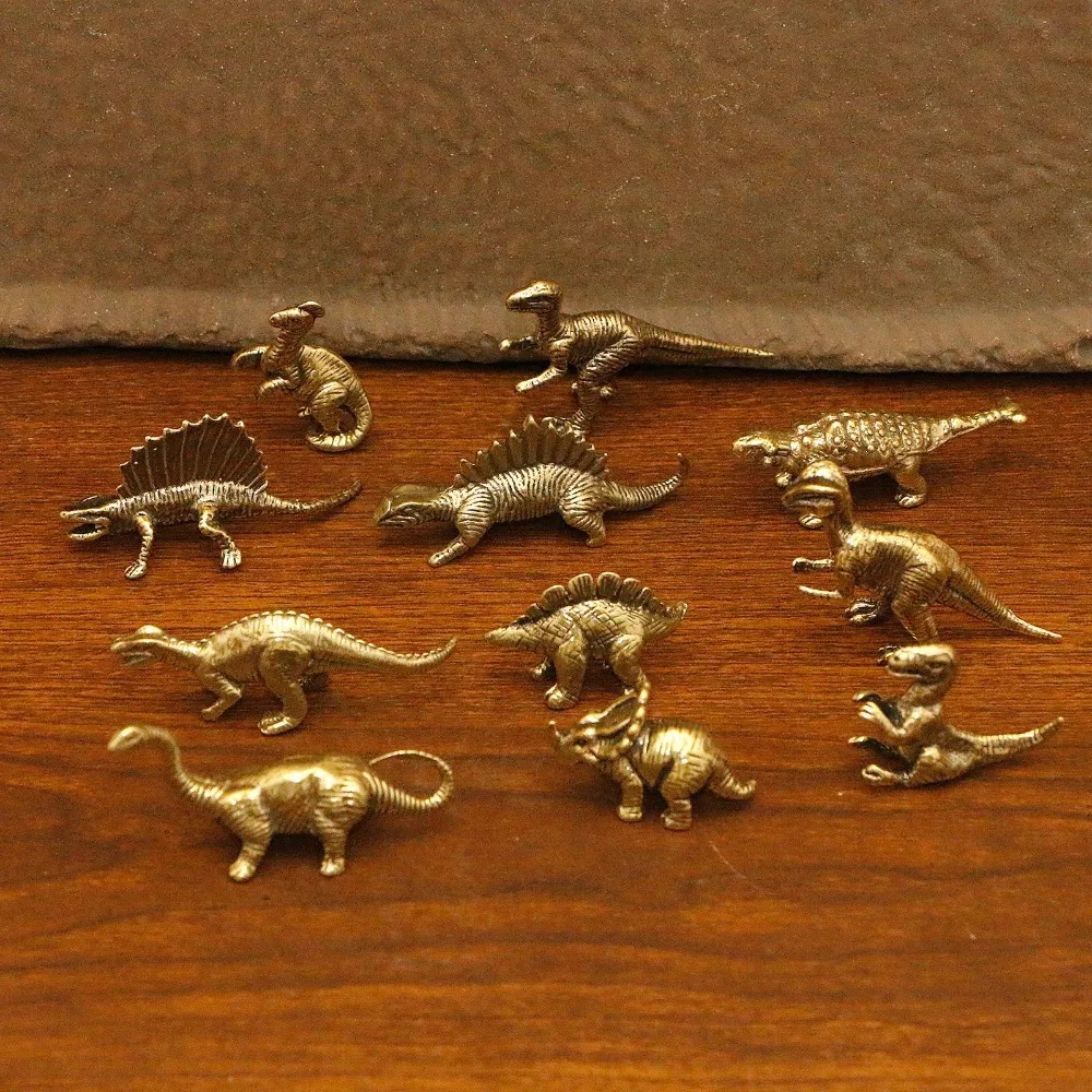 Figuras de dinosaurios jurásicos, miniaturas de latón, decoración del hogar, decoración de escritorio para el hogar, regalo para niños, manualidades de decoración de juguetes