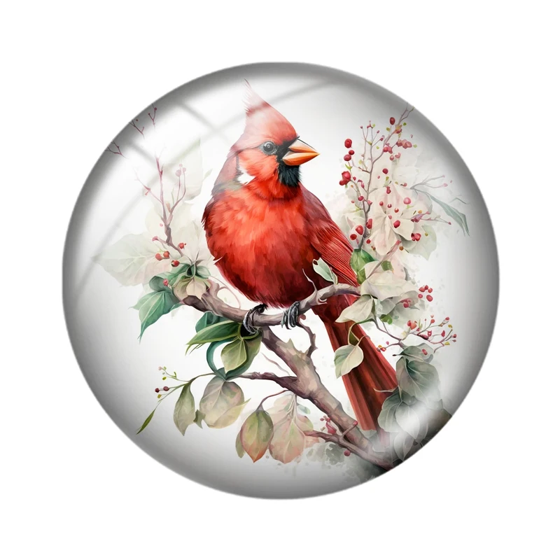 Watercolor Red Cardinal  10pcs 12mm/16mm/18mm/25mm Round Photo Glass Cabochon Demo Flat Back Making findings
