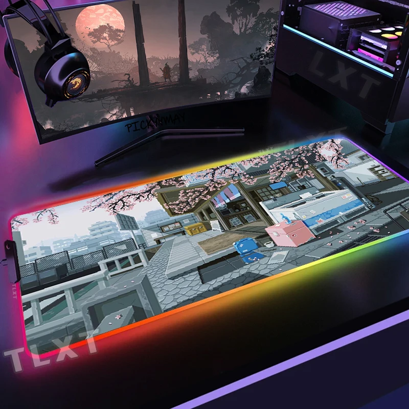 Japanese Pixel Large RGB Mouse Pad Big Gaming Mousepad LED Mouse Mat Gamer Mousepads PC Desk Pads RGB Keyboard Mats 100x55cm