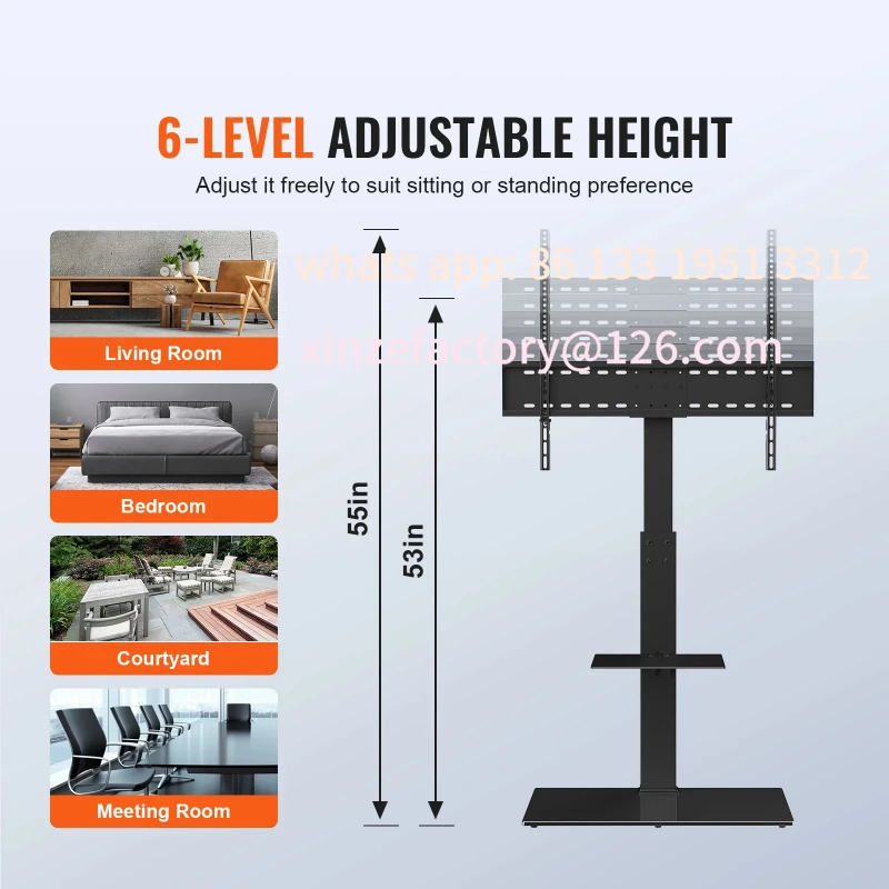 حامل تلفاز دوار قابل للتخصيص لارتفاع التلفزيون 32-55/ 65/ 85 بوصة قابل للتعديل حامل أرضي محمول بحد أقصى