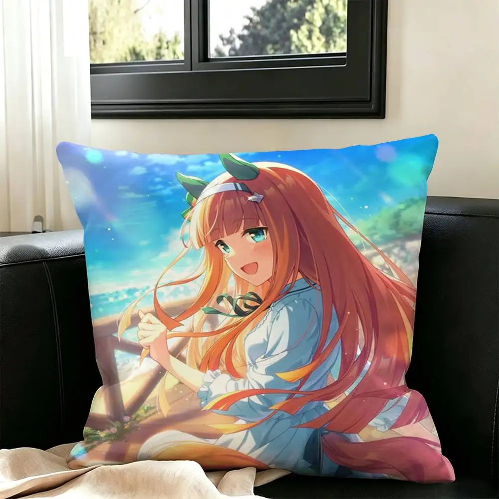 Silence Suzuka UmaMusume UMA  Pillow Case Square Double-Sided Sofa Cushion Cover Bedroom Bedside Pillow