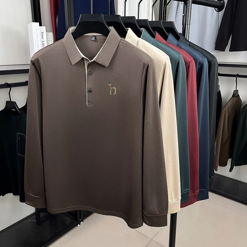 Hochwertiges Herren-Polohemd mit Originaldruck, Herbst-Trend, einfarbig, Revers, Langarm-T-Shirt, Business-Casual-Herrenbekleidung – Detail 1