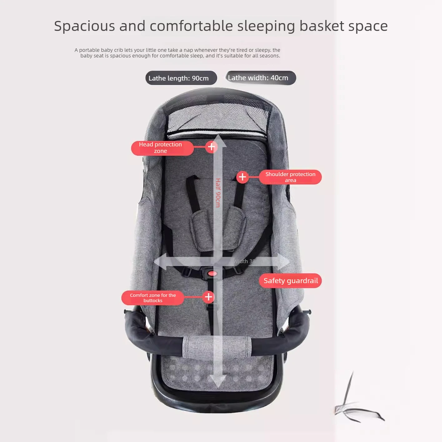 عربة أطفال قابلة للطي مع مقعد للاستلقاء، عربة أطفال معلقة خفيفة الوزن بأربعة عجلات للسفر والاستخدام اليومي