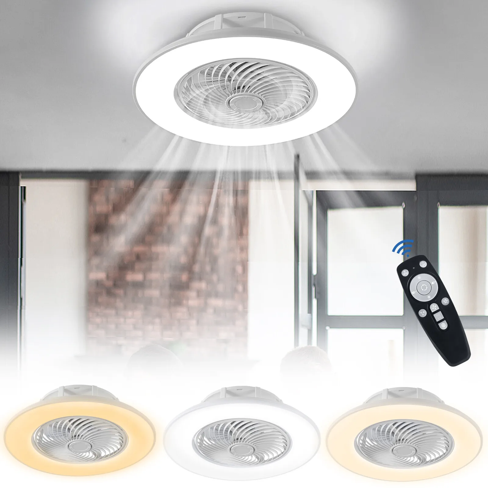 Ventilateur de plafond 56 cm avec lumière et télécommande, ventilateur de plafond LED 2-en-1 avec gradation infinie, 3 températures de couleur, 4 niveaux de vitesse du vent, ventilateur lustre à 8 pales pour salon et chambre à coucher