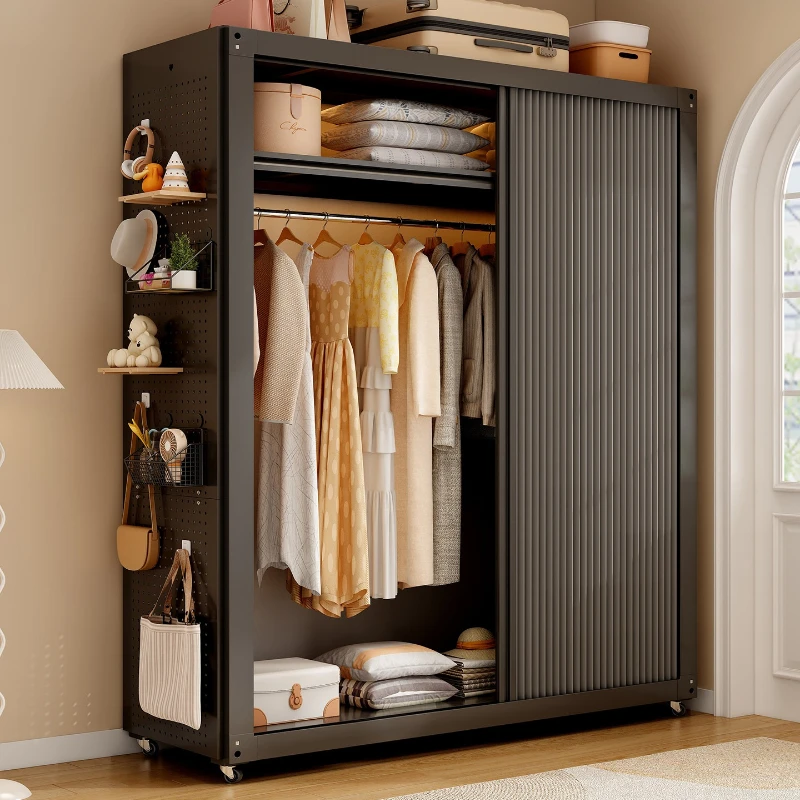 

ek-sliding door wardrobe wheeled movable durable sturdy clothes closet black simple armadio guardaroba scorrevole furniture-