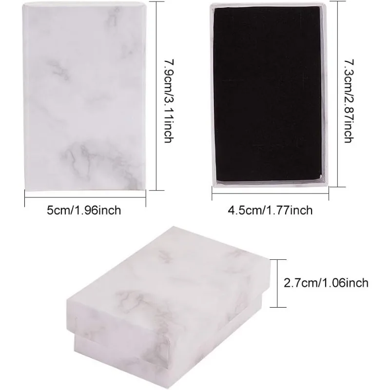 20 Pack Rectangle Kraft Jewelry Box 1.96x3.11x1.06 Inches Marble White Cardboard Jewelry Gift Boxes for Valentine's Day