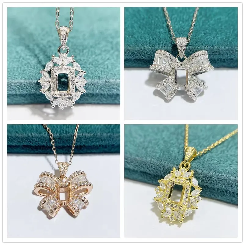 

MeiBaPJ 4 мм * 6 мм прямоугольный камень DIY 925 Серебряный держатель модное ожерелье с кулоном пустая оправа изящные свадебные украшения для женщин