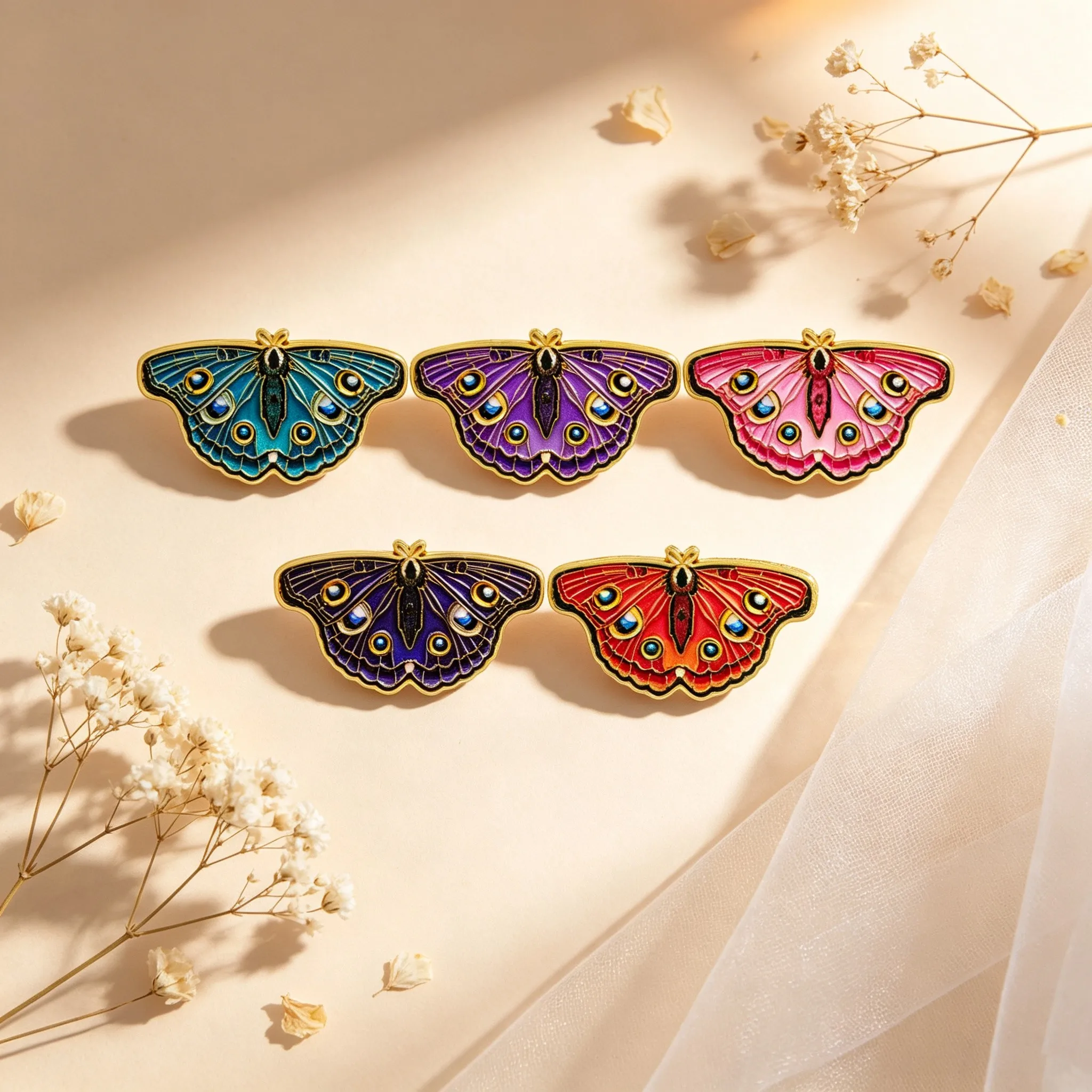 5pcs/set Cartoon Moth Enamel Pin Colorful Lapel Bag Pins Insect Badges on Backpack Brooch for Clothes Jewelry Gifts for Friends