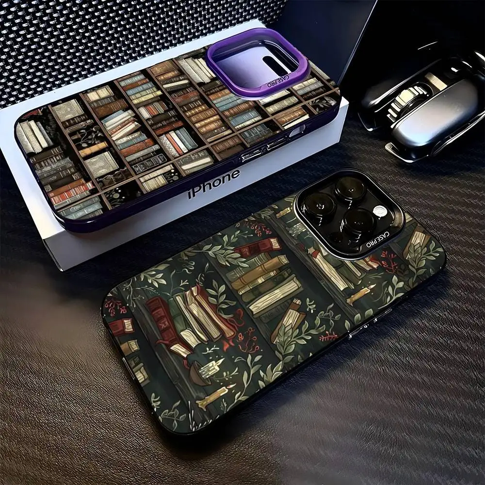 Book Shelf Creative Pattern Phone Case Color Silver Shell For lPhone 17 16 16e 15 14 13 12 11 Pro Max Plus Luxury Cover - zdjęcie 1