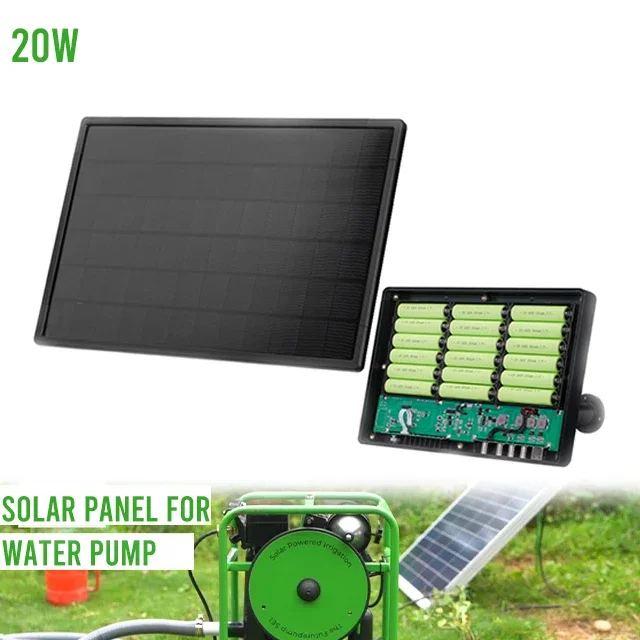 Solar Panels Charger For Water Pump And Gargen Drip Irrigation System Built In Battery 18650 12V 20W 54000mAh Rechargeable