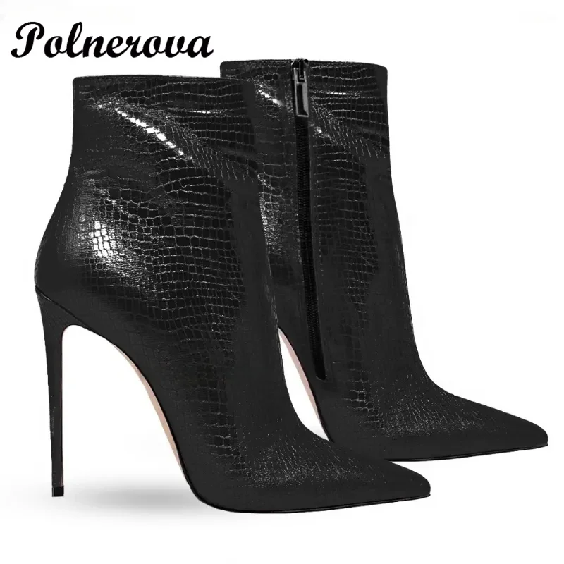 

Black Snake Patterned Side Zipper Boots Blue Denim Women's Boots Silver Leather Novelty Designer Botas Zapatos Para Mujere