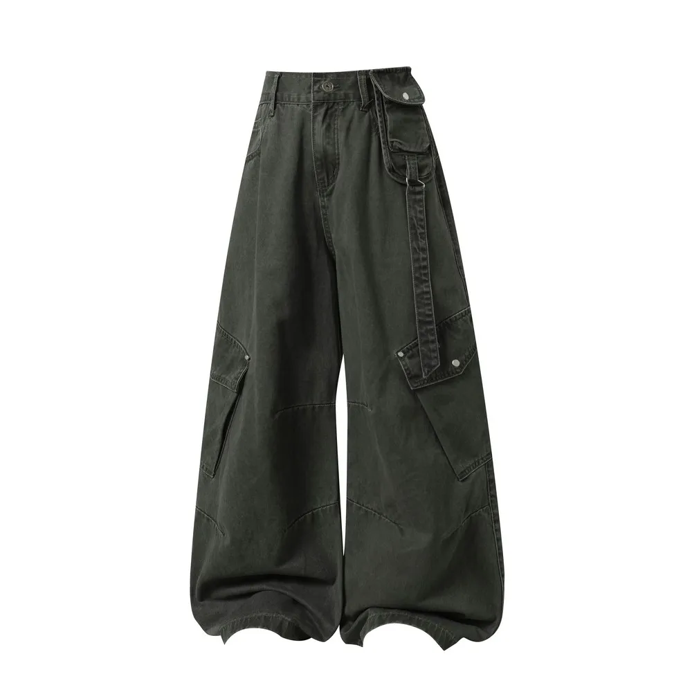 Design Pockets Oversize Lazy Loose Elastic Waist Basic Solid Large Women's Cargopants Trousers Pants for Women Mens Streetwear