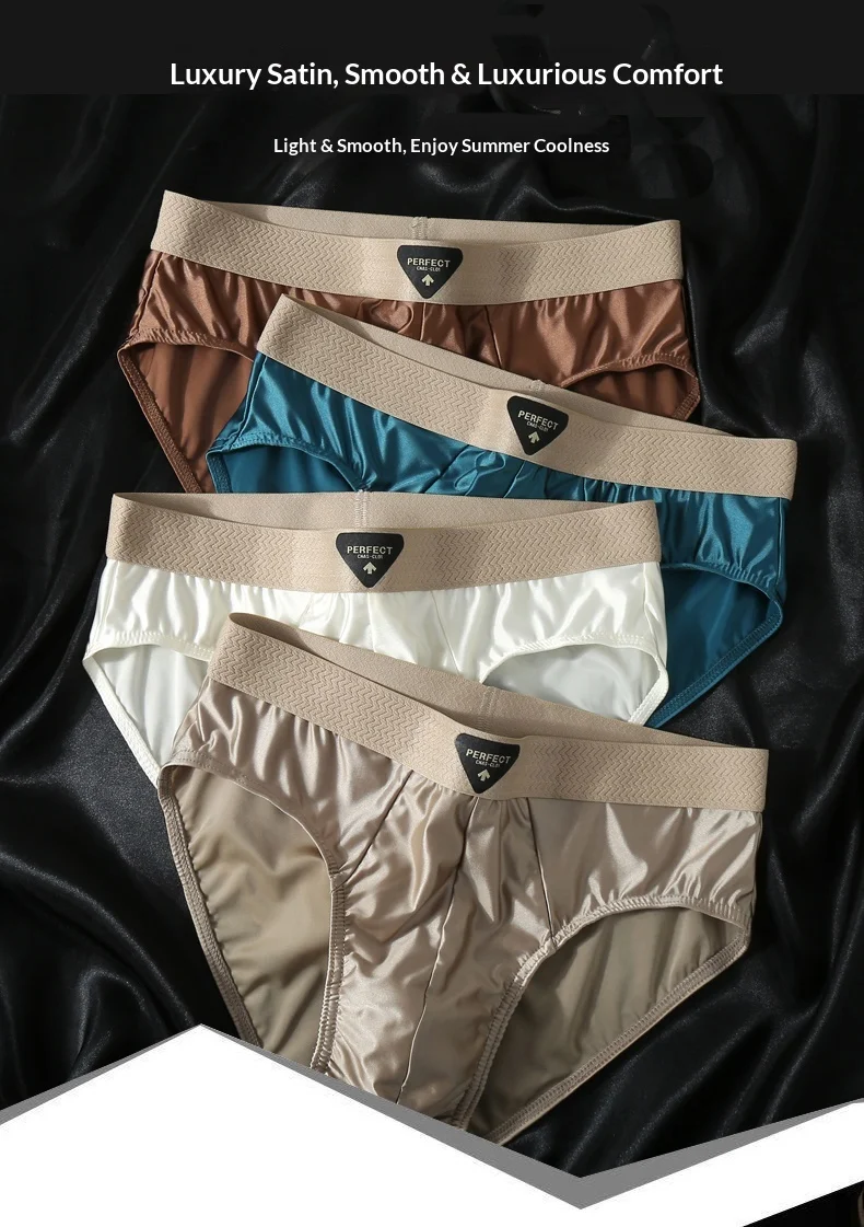 Herren Eisseide Boxershorts 4er-Pack Weiche Glatte Tägliche Unterwäsche in Verschiedenen Farben Flache Ecken Unterhose – Detail 2
