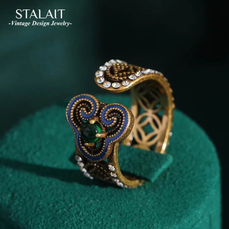 

Vintage Gold Color Blue Rhinestones Rings for Woman Ancient Copper Coins with Patterns Shapes Retro American Accessories 2026