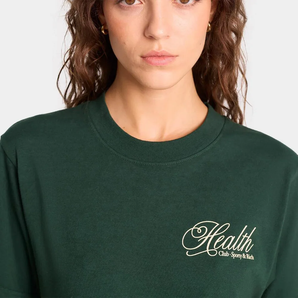 

American Vintage Style Health Sport Club Printing Dark Green T shirts Female Summer Short Sleeve Loose Tops Crewneck Casual Tees