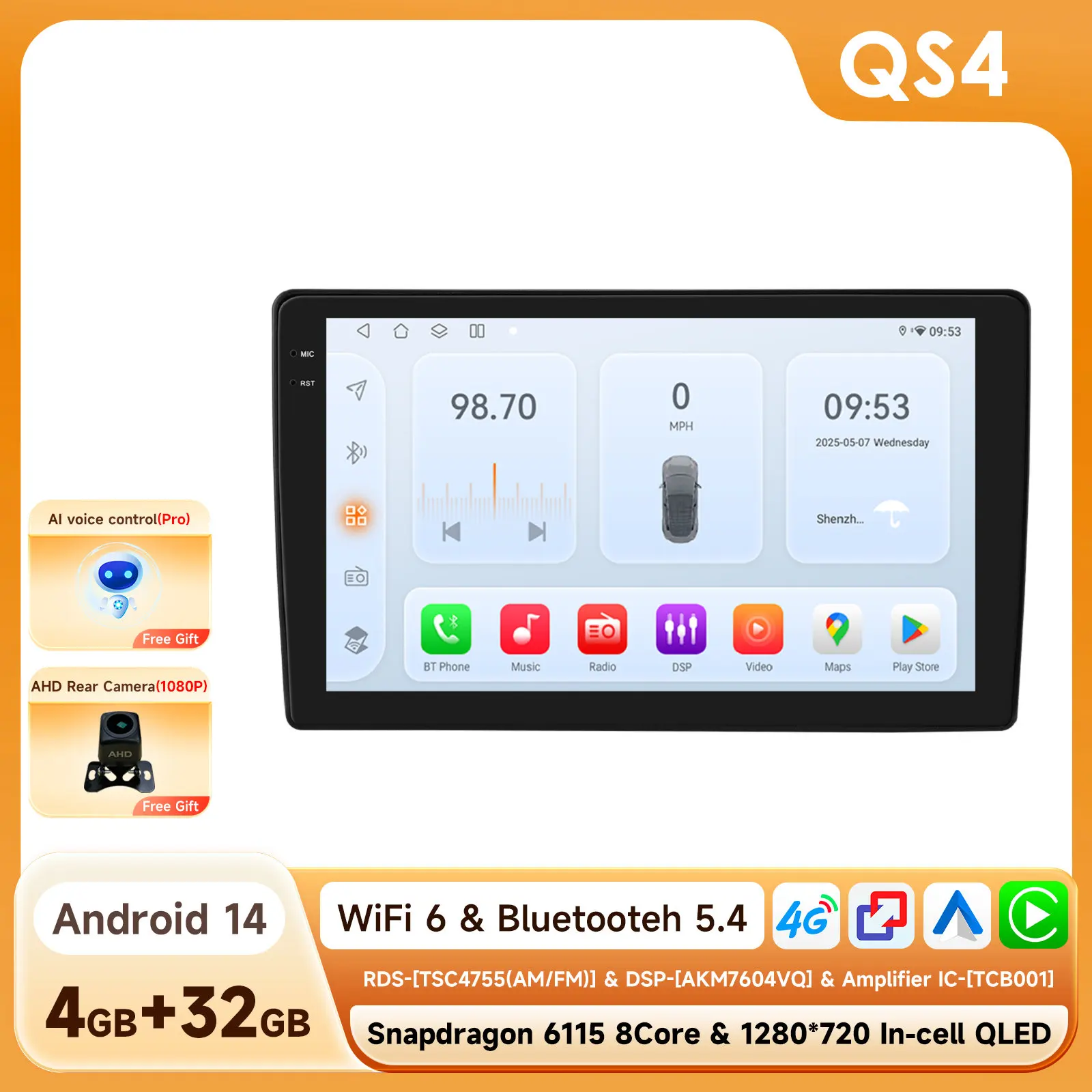 Android 14 Qualcomm 8 Core Auto Multimedia Radio Voor Citroen C2 C3 2001 2002-2010 draadloze CarPlay Android Auto 4G BT5.4 GPS DSP