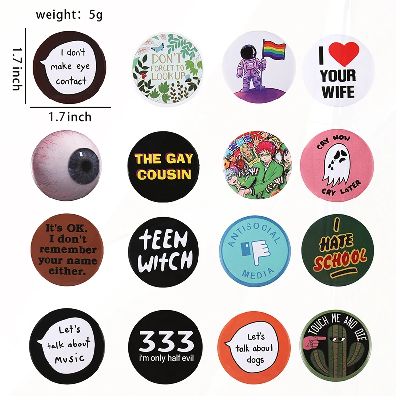 Button Pin Lapel Badges Cartoon Jewelry Gift for Kids Friends 30Styles Fun Book Eye Tinplate Brooch I Hate School