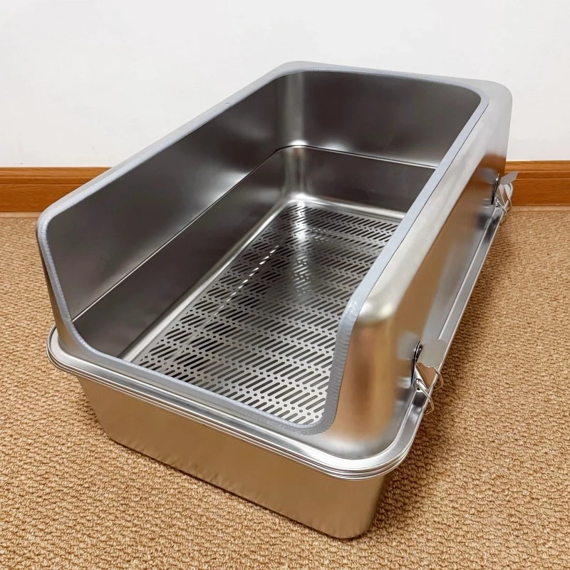 

2-Tier Cat Litter Box with High Side Stainless Steel Litter Tray Dry and Wet Separation Design Cat Bedpans Enclosed Pet Toilets
