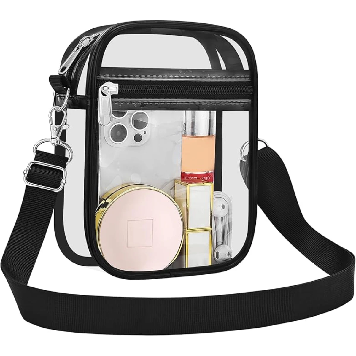 Bolsa transparente para eventos de estadio: bolso cruzado de PVC transparente impermeable aprobado por el estadio para mujeres y conciertos, eventos deportivos