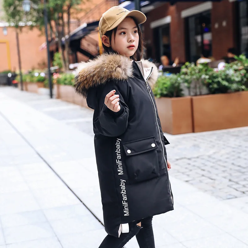 2022 New Winter Warm Girls Long Jacket Fashion Fur Collar Hooded Teen Girl Parka Coat Snowsuit Children Outerwear Clothing 4-13Y