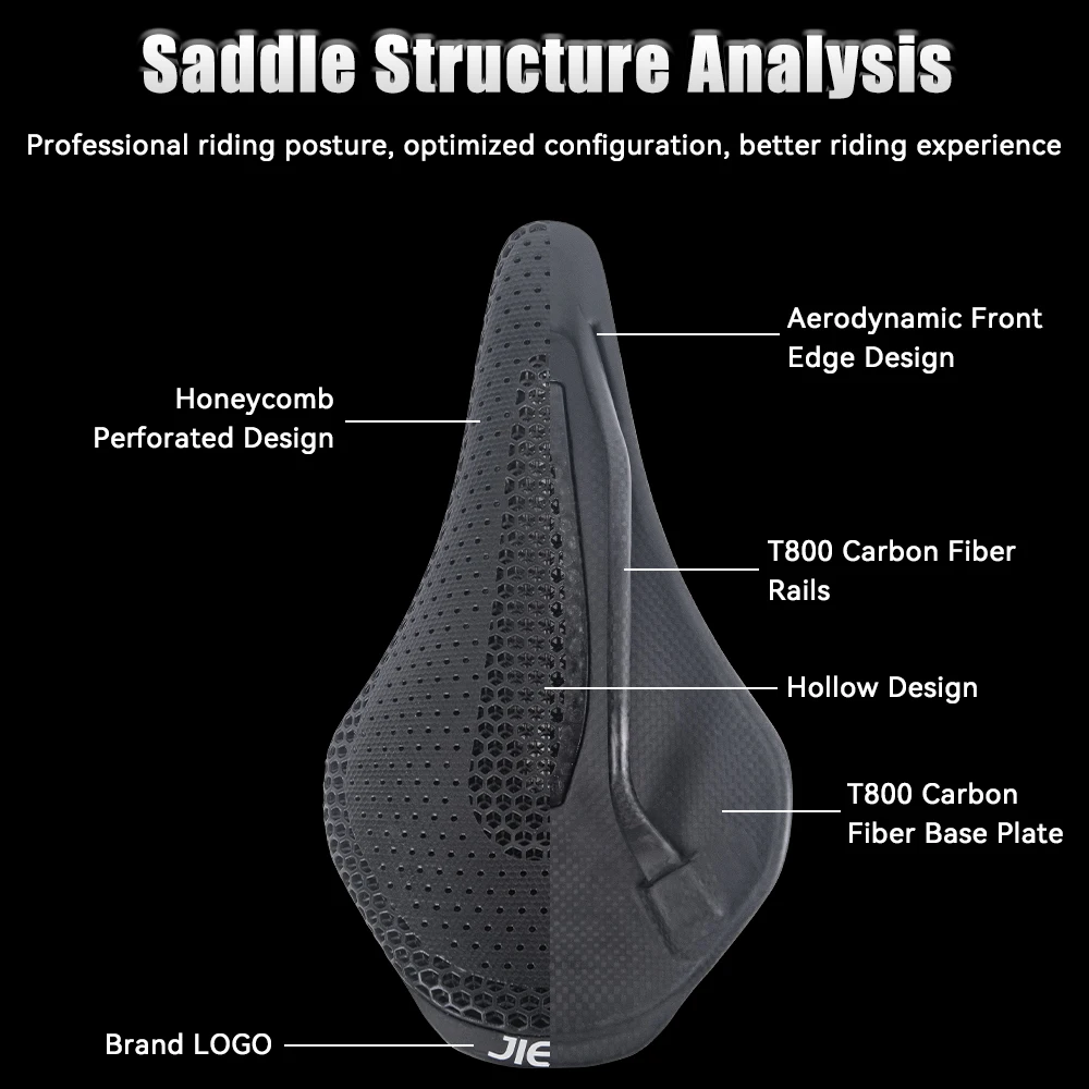 3D-Gedruckter Fahrradsattel 264*145mm 173,5g Ultraleichter Carbonfaser-Hohlsattel Komfortabel Atmungsaktiv für MTB Gravel Rennrad – Detail 2