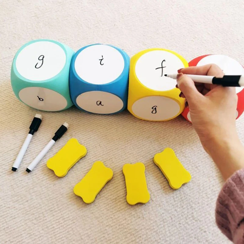 1PC Multi-Purpose Educational Dice Multi-Color Dice Cubes Blank Erasable Educational Utensils Erasable Cubes