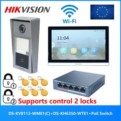 KIT videocitofono POE multilingue originale HIKVISION, include DS-KV8113-WME1(C) e DS-KH6350-WTE1 e switch PoE