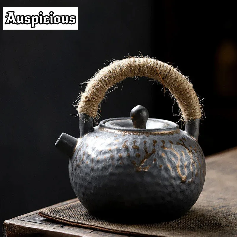 

450ml Japanese Style Coarse Ceramic Teapot Large Capacity Gilding Rust Glaze Household Teakettle Kung Fu Tea Loop-handled Teapot