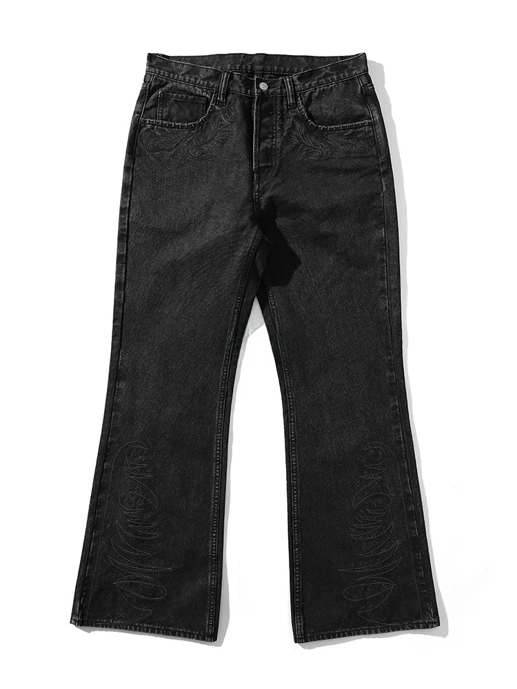 

MBBCAR Western Series Narrow Canvas 136OZ Pearl Dot Canvas Embroidered Washed Youthful Western Style Bell Bottoms Casual Pants