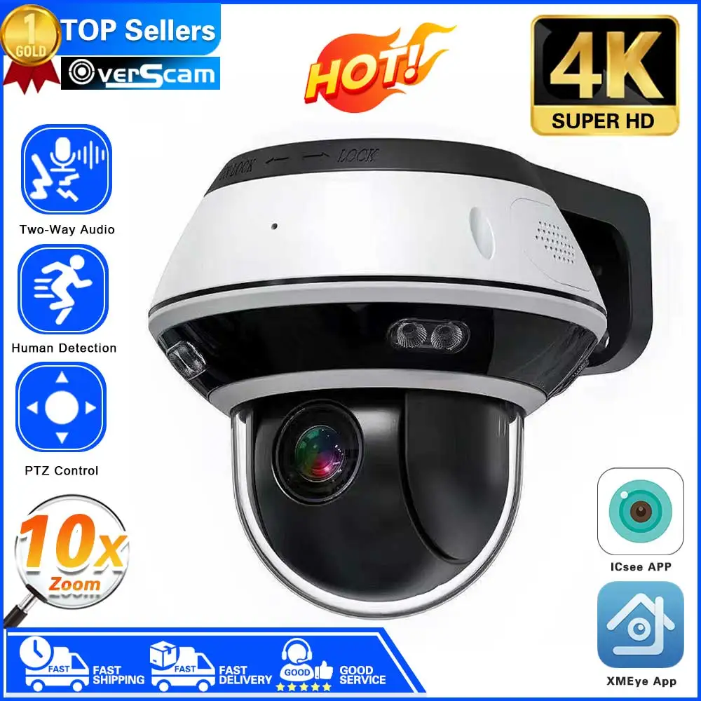 

4K 8MP Dome POE PTZ IP Camera 10X Optical Zoom Vandalproof Outdoor Audio P2P CCTV Security Surveillance Cameras XMeye Pro App