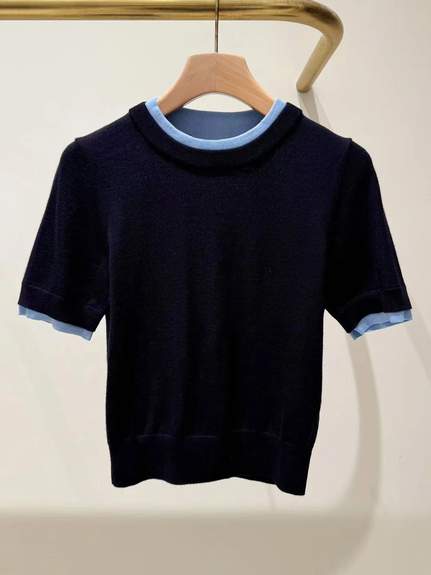 

Casual Versatile Knitted Sweater T-irt Top Fake Two-Piece Simple Commute Sle Regular Fit Knitted round Ne ort Sve