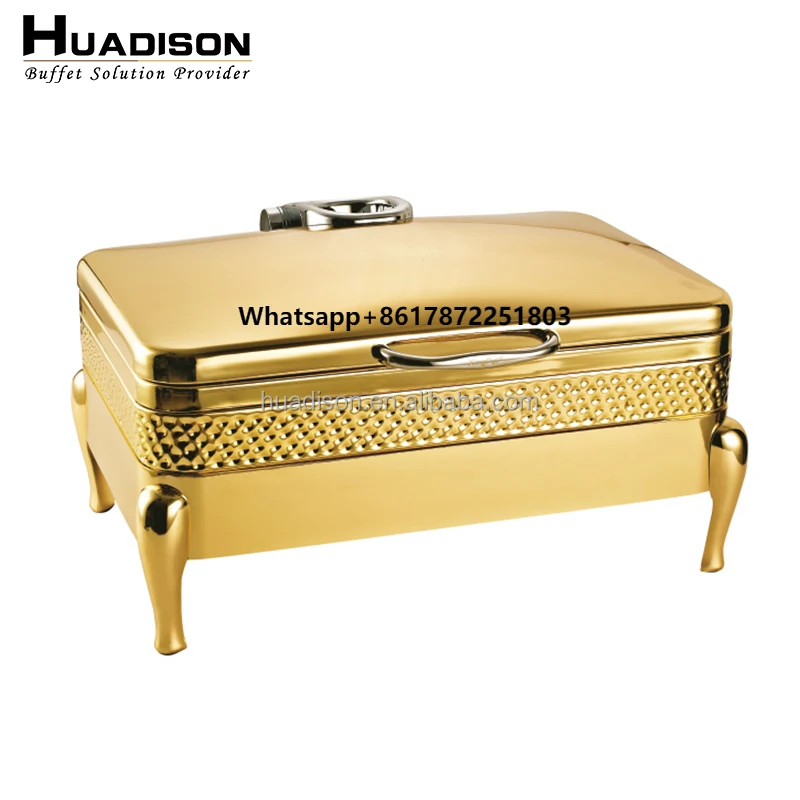 Huadison Hotel Supplies Hammered Cheffing Dishes Golden Food Warmer Buffet Stove with Steel Lid