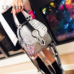 Women Fashion Leopard Pattern Leather Small Size Rhinestone Fringes Handbag 2024 Lady Diamonds Convertible Backpack Shoulder Bag