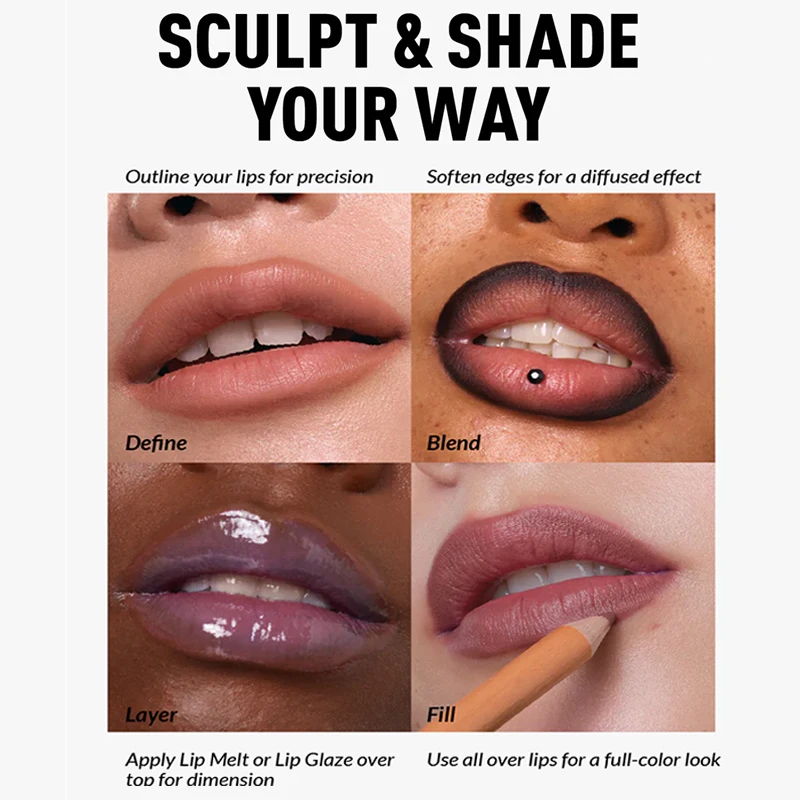 Kaleidos Lip Liner Matte Liscio Matita per labbra senza peso Contorno labbra naturale sfumabile preciso Trucco labbra duraturo che non sbiadisce