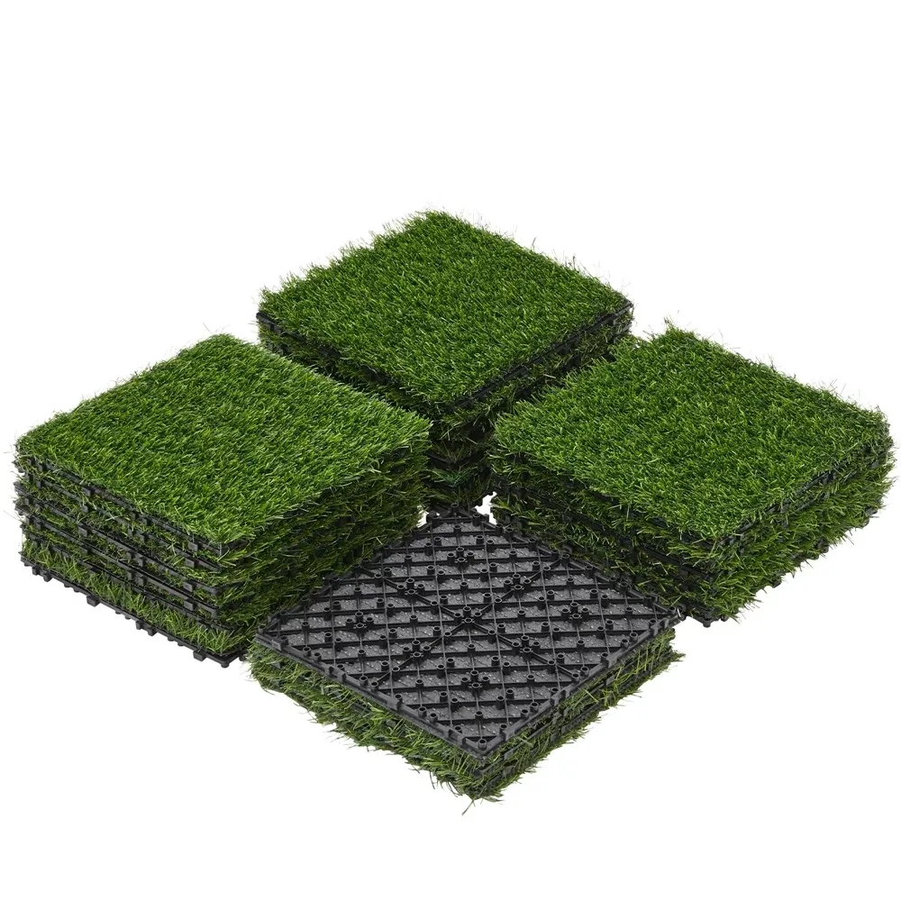 

27PCS Artificial Grass Tile Flooring Decor, Green, 12" X 12"Interlocking Turf Tile Artificial Grass Decor