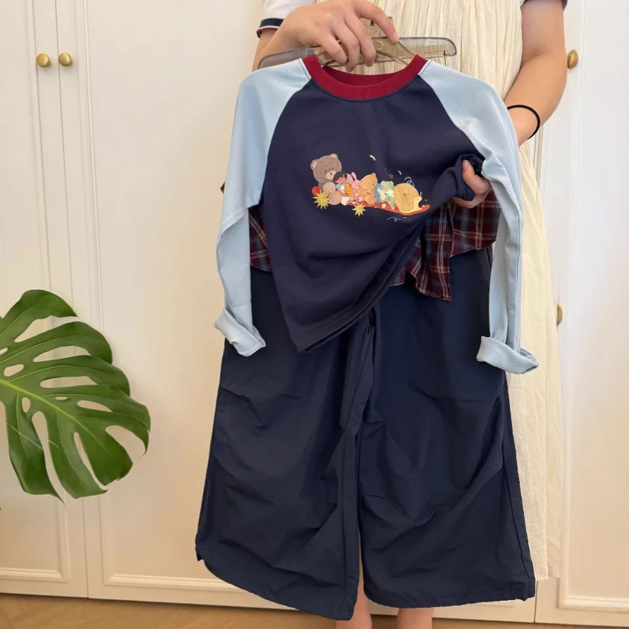 2025 جديد الكورية موضة الفتيات السراويل الخريف خمر عادية اليومية منقوشة سروال فستان فو قطعتين بنطلون للأطفال 2-8Y #4