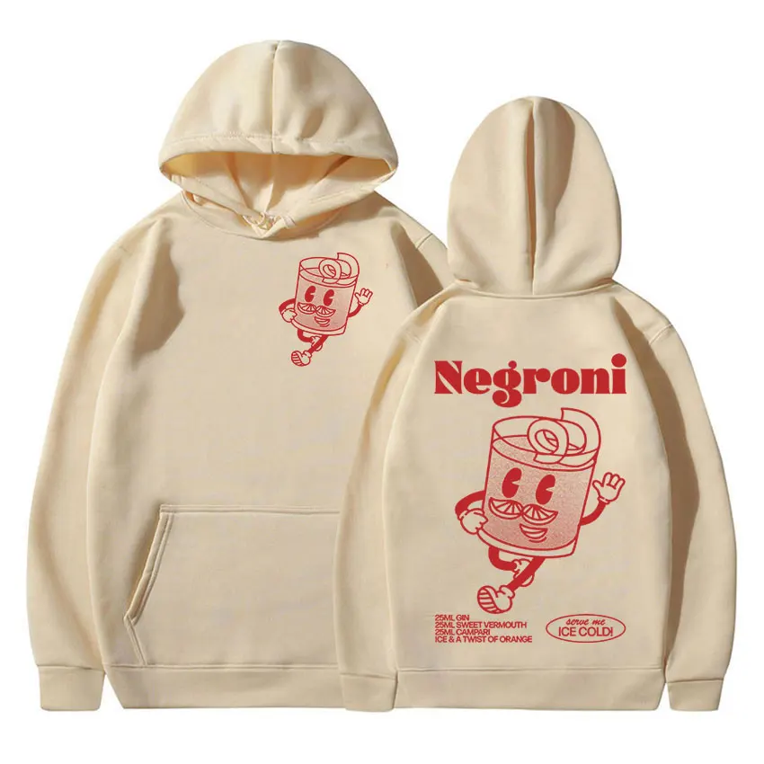 

Negroni Cocktail Cute Cartoon Print Hoodie Men Women Retro Long Sleeve Fashion Sweatshirt Y2k Fleece Pullover Oversized Hoodies