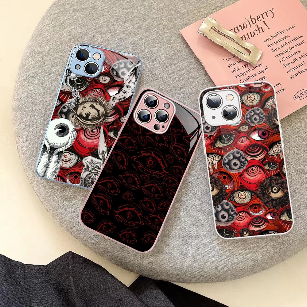 Scary Face Eyes Phone Case Tempered Glass For Iphone 14 13 12 11 Pro Mini XS MAX 14Plus X XS XR Cover