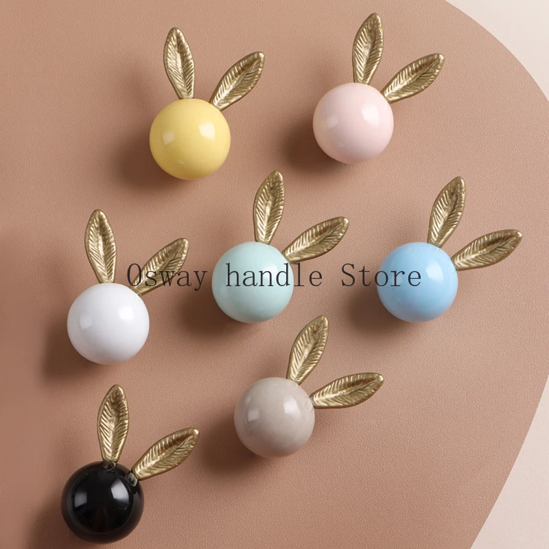 Wall Coat Hooks wall hooks decorative Mounted Coat Rack Hat Hooks key Bathroom Towel hooksWall Hangers Rabbit Ceramic Round Hook