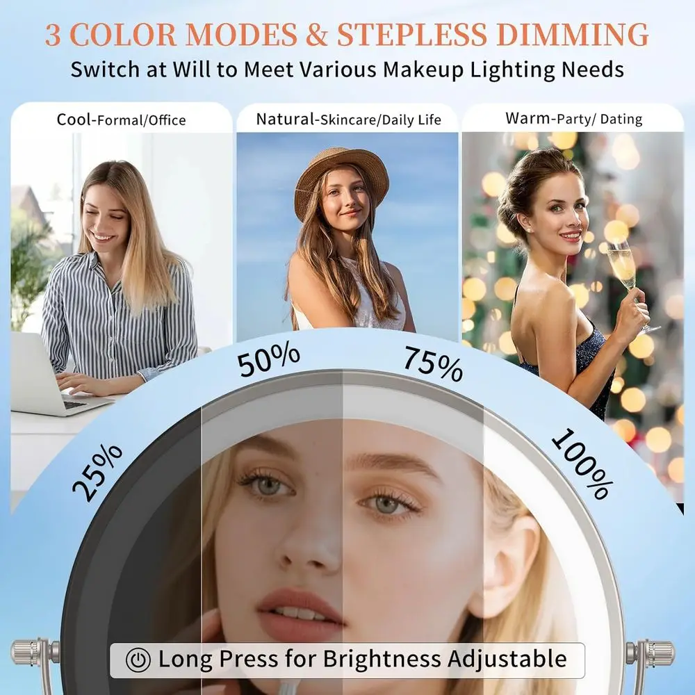 مرآة مكياج مضيئة على الحائط مقاس 30X/1X مع 360 درجة ° ذراع دوار، يعتم باللمس، وبطارية 4500 مللي أمبير، لمسة نهائية من النيكل #5