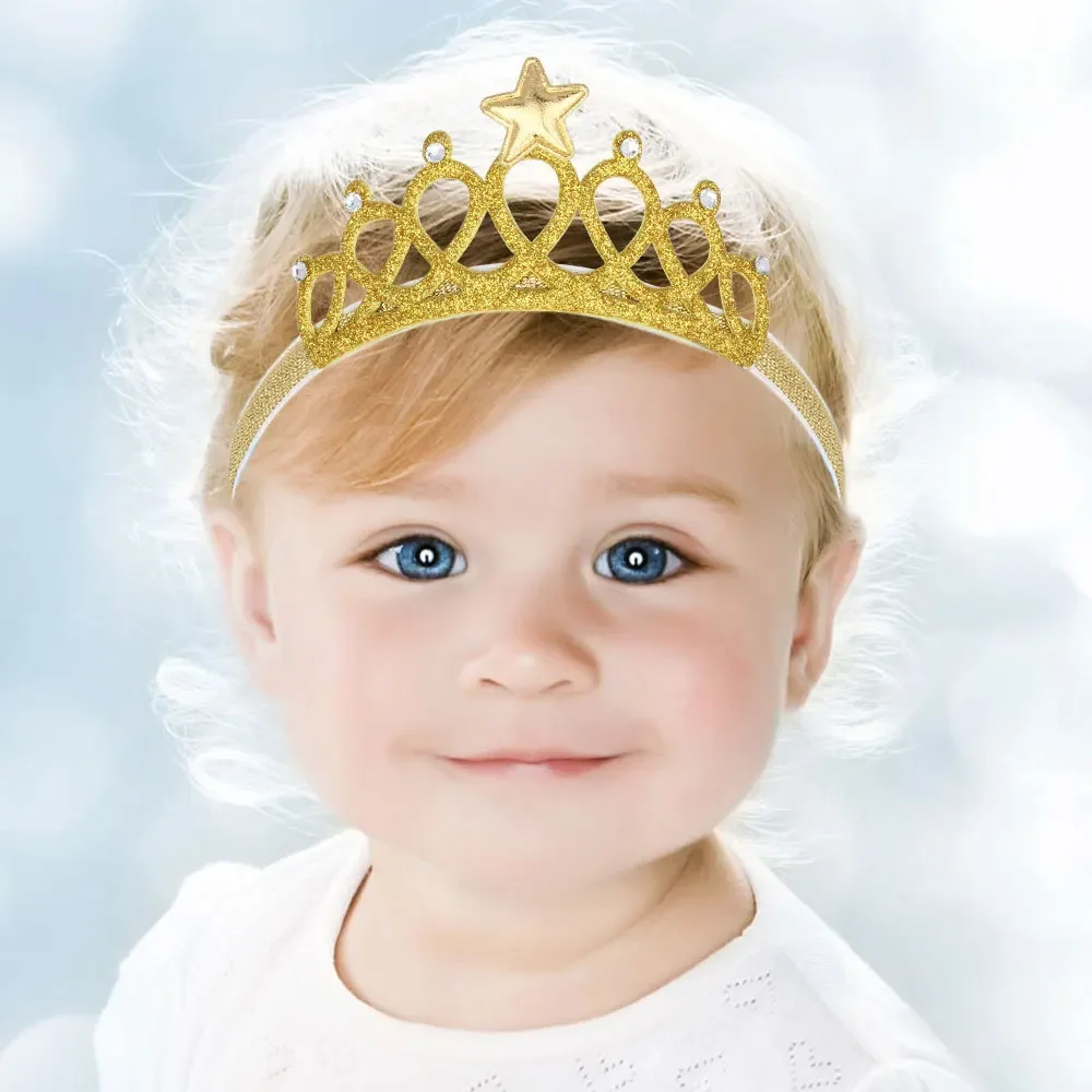 

Newborn Gold Crown Headband PhotoProp Silver Headwear Turban Baby Girls Little Princess Star Tiara Infant Party Hair Accessories