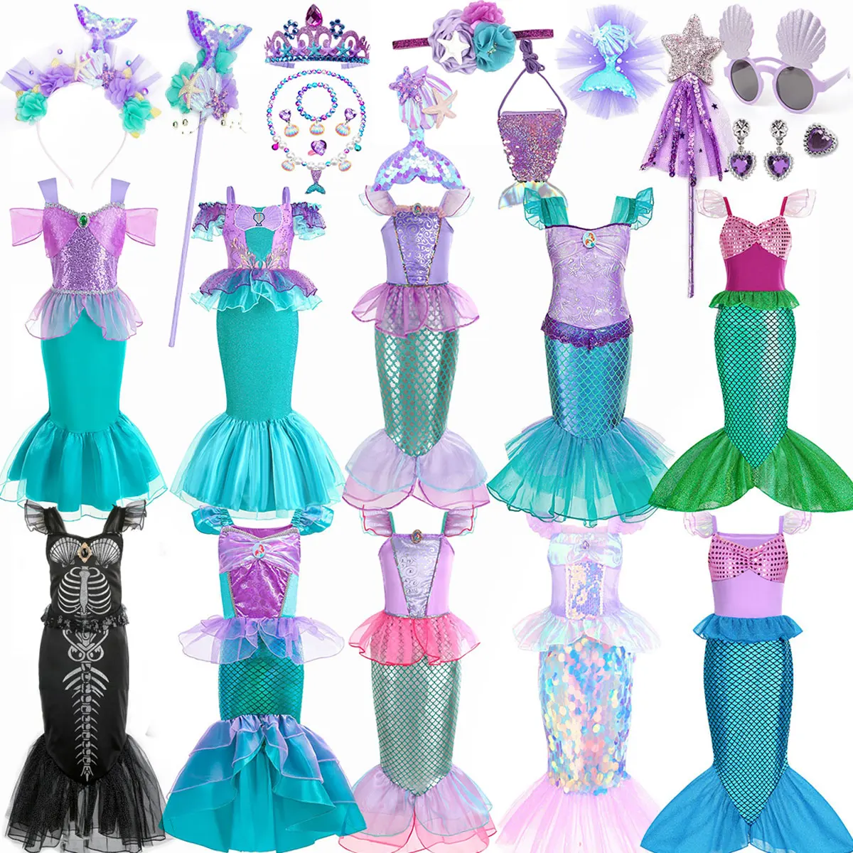 Ariel Girl Little Mermaid Costume Halloween Kid Dress For Girls Children Carnival Birthday Party Clothes Cosplay Mermaid Dress