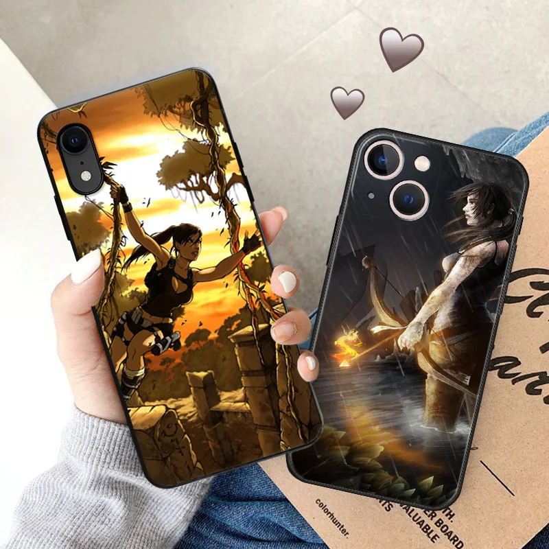 Soft Case for Apple iphone 16 15 Pro Max 14 13 12 Mini 11 7 8 Plus XSMax XR Power Tomb Raider Black Phone Cases 16Plus Cover