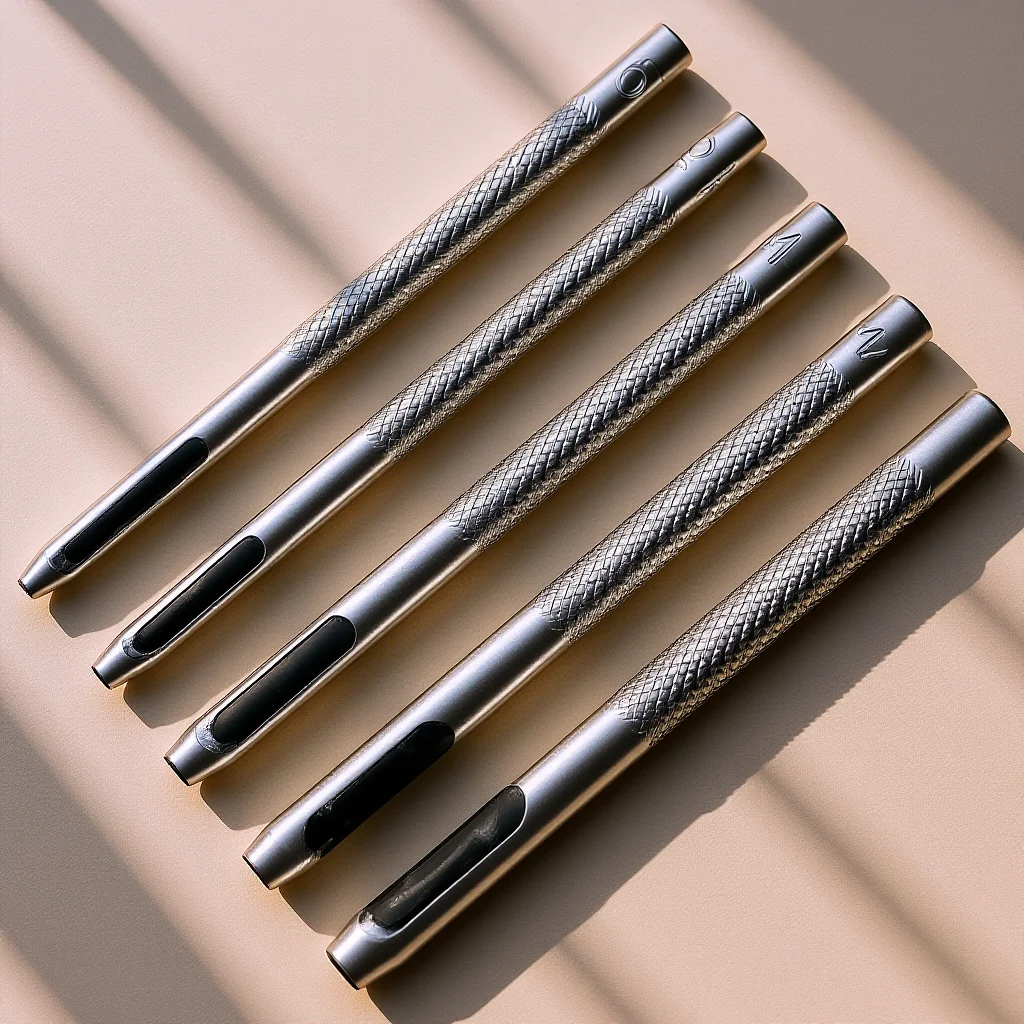 

5Pcs Hollow Punch Set for Hole Cutter Tool Premium Punches with Ribbed Base Safe Hammer Use Compatible with Multi-Layer