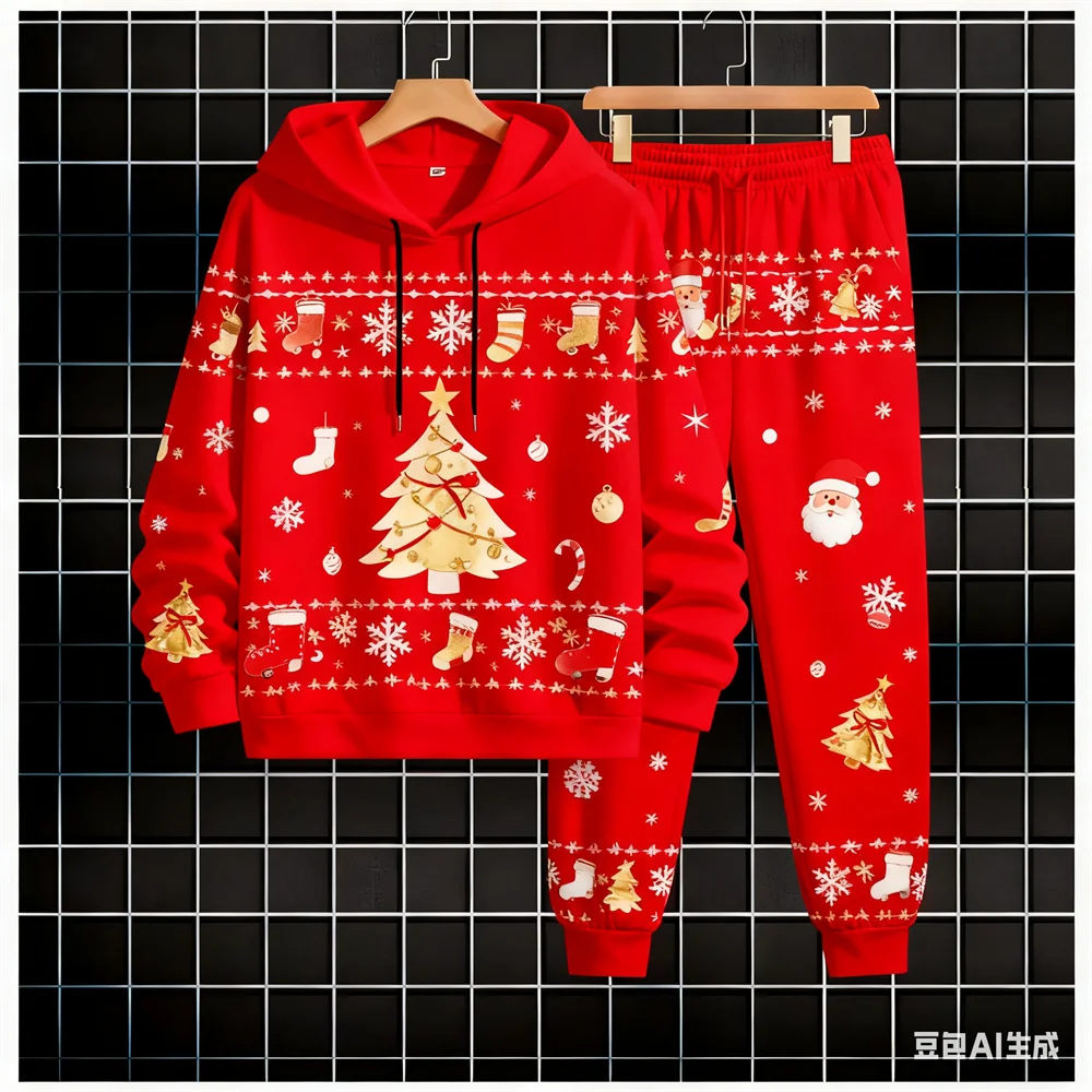 

Christmas Men's sweatshirt set autumn and winter Christmas pattern print hoodies for man Men's clothing y2k Hoodie two-piece set