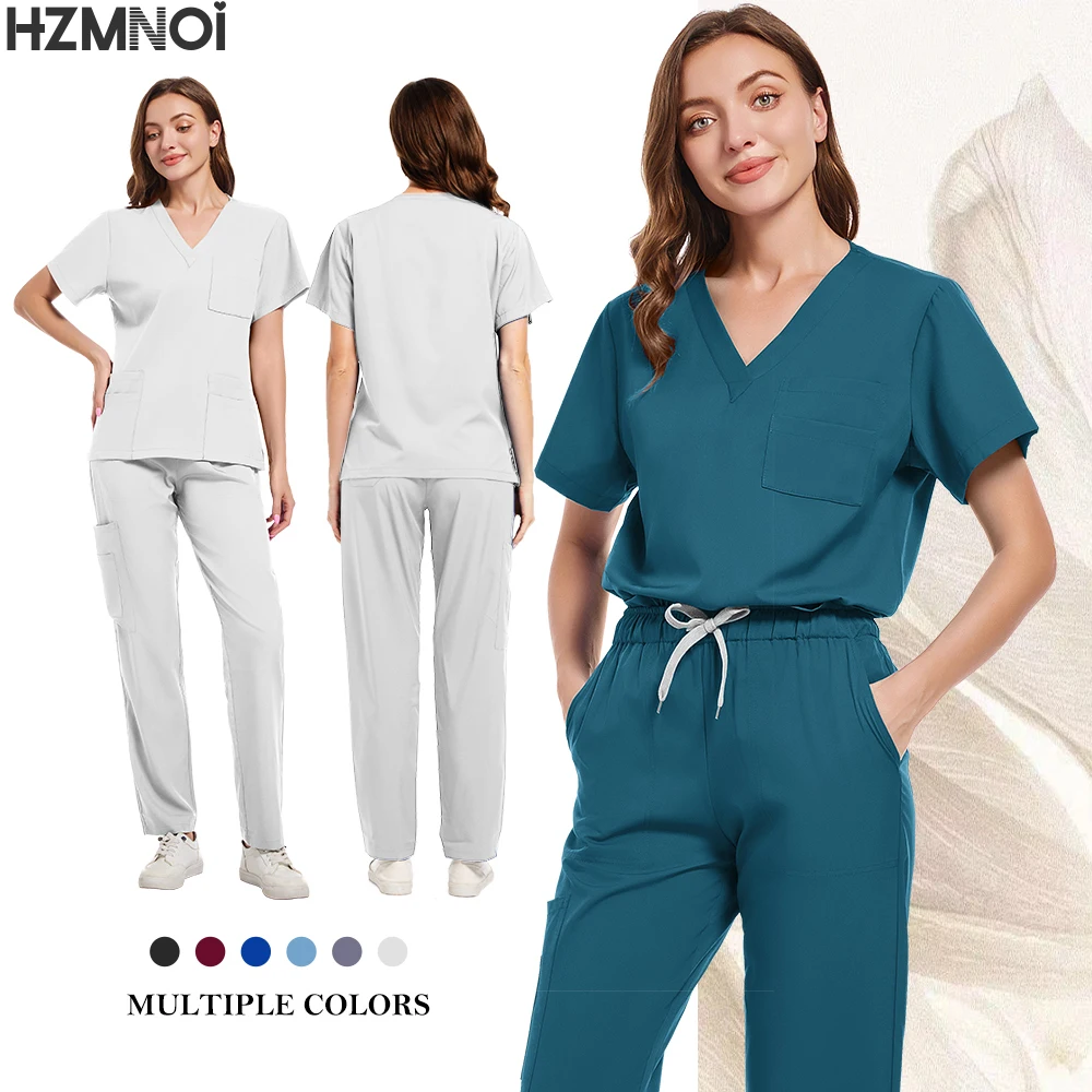 Scrub Set for Women Nurse Blouses Trendy V Neck Plus Size Nursing Blouse Beautiful Solid Color Workwear Scrub Tops and Pants