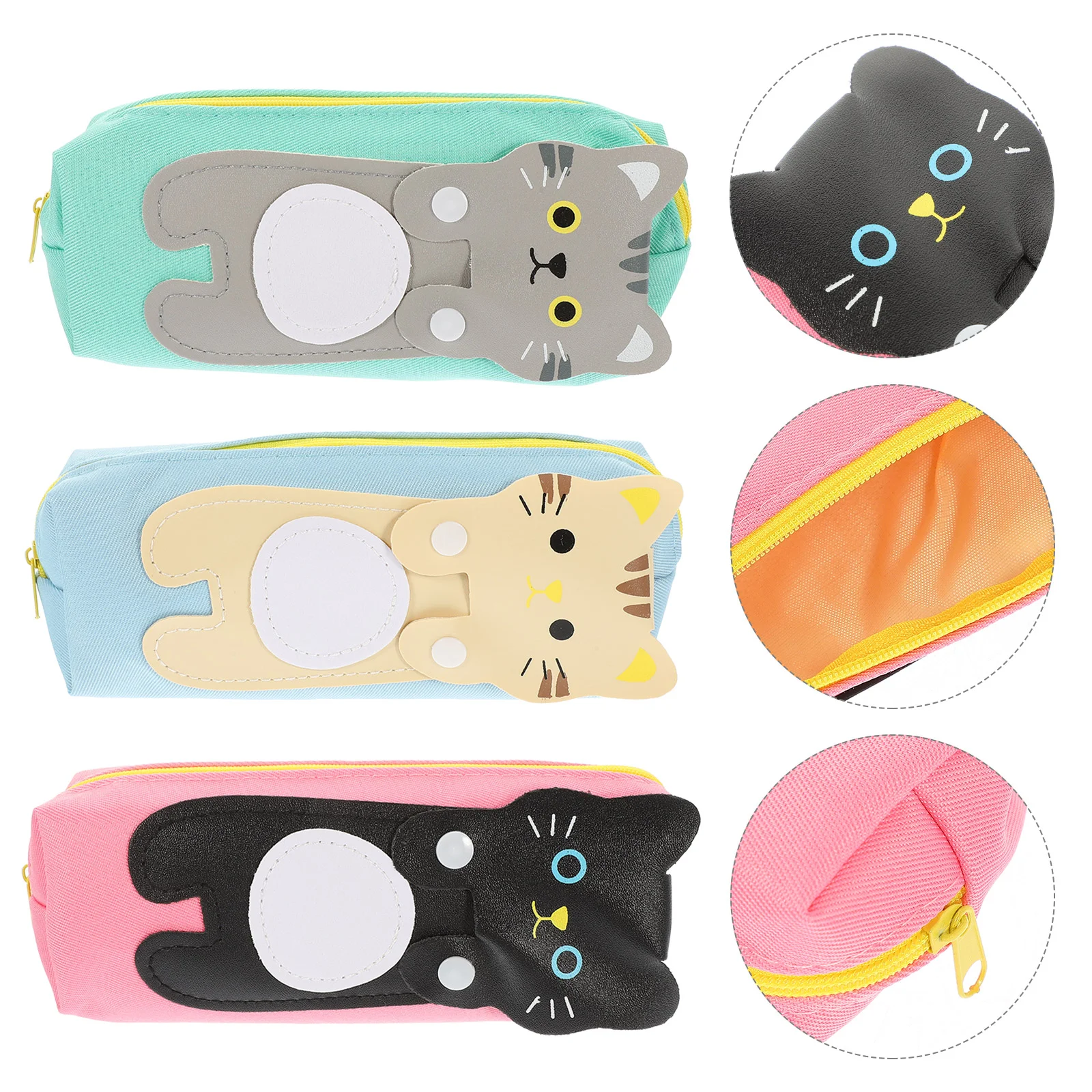 3 Pcs Cartoon Cat Pencil Bag Cute Case Kitten Kids Pouch Bags Small Animal Student