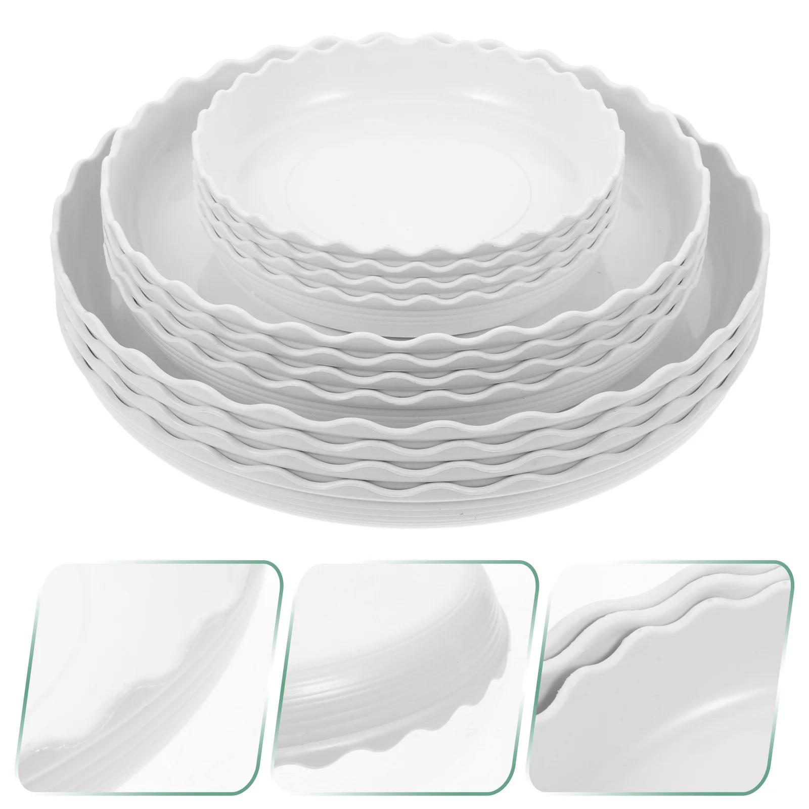 

12Pcs Round Wave Plant Trays Durable Flower Pot Saucers for Indoors Outdoors Water Drainage Soil Spillage Prevention
